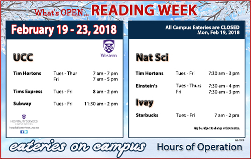 Reading Week Hours of Operation
